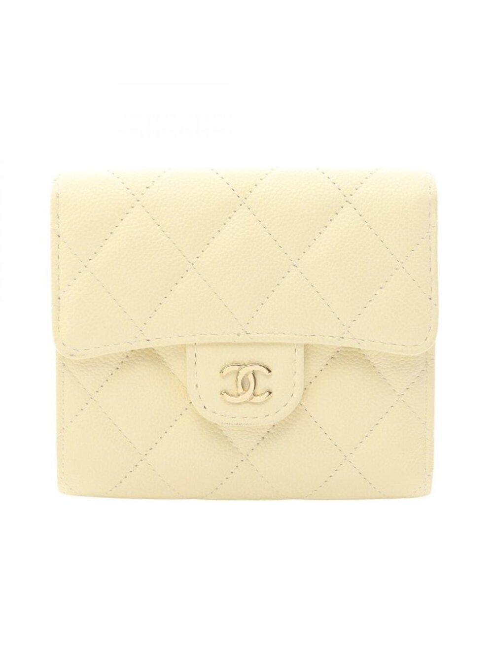 Chanel Trifold Wallet Classic Small Flap Pastel Yellow Caviar Leather Quilted